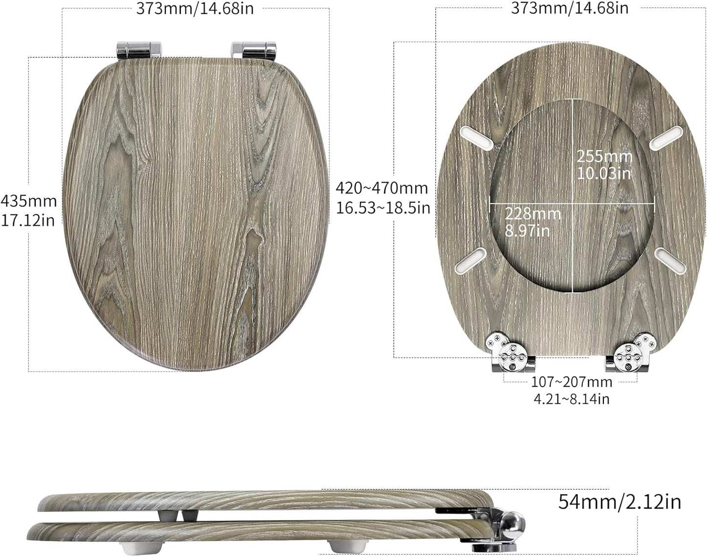 Wooden Toilet Seat Soft Close Oval MDF Adjustable Hinges Natural