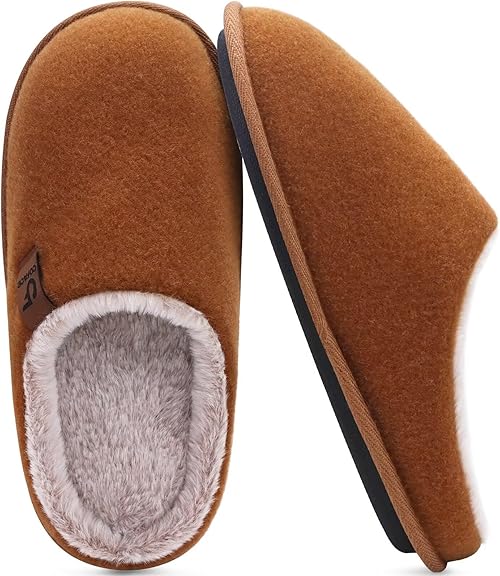 Womens Memory Foam House Slippers Slip On Cozy Rubber Sole Khaki