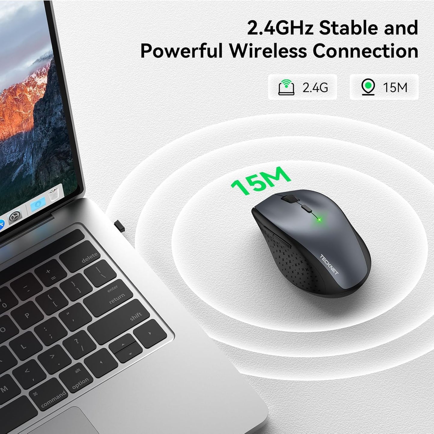 TECKNET Wireless Mouse 4800 DPI Adjustable USB Computer Mouse Grey