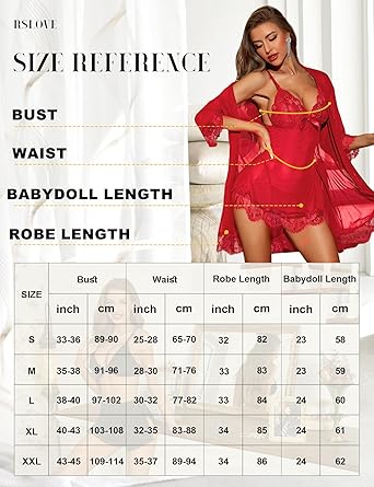 Womens Lace Babydoll Lingerie Set Sexy Nightdress Robe Sleepwear