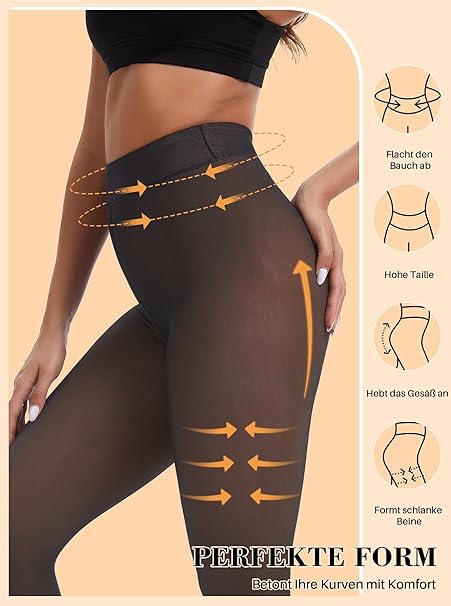 Fleece Lined Thermal Tights Opaque Sheer Look Winter Pantyhose