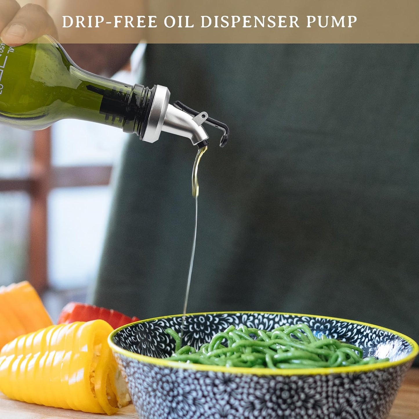 Ezebesta 470ml Lead-free Extra Virgin Olive Oil Glass Dispensers with Nozzles and Customized Elegant Labels