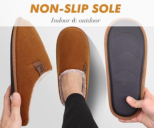 Womens Memory Foam House Slippers Slip On Cozy Rubber Sole Khaki