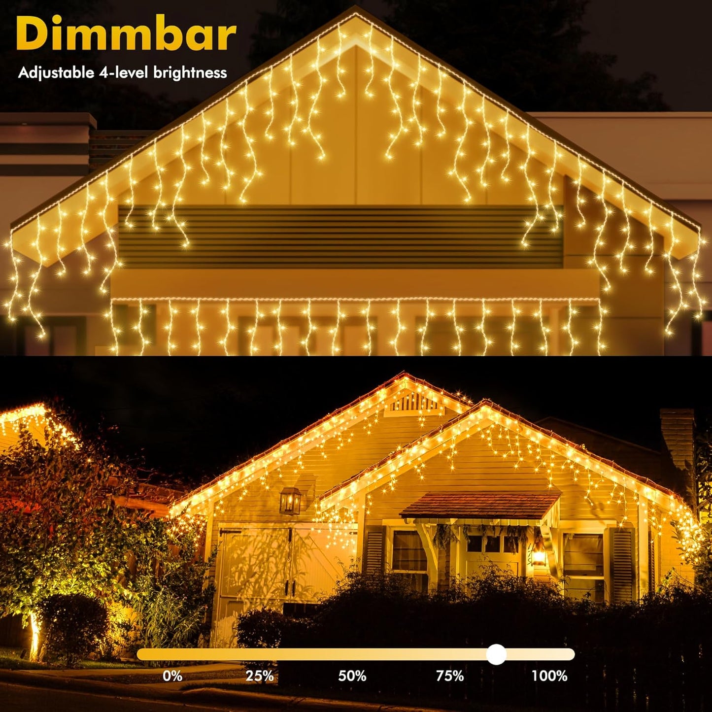 GYLEFY 20m 720 LED Warm White Outdoor Icicle Christmas Lights