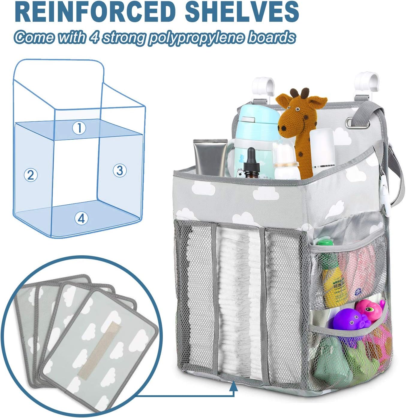 Nursery Hanging Crib Organiser Baby Bed Storage Nappy Holder