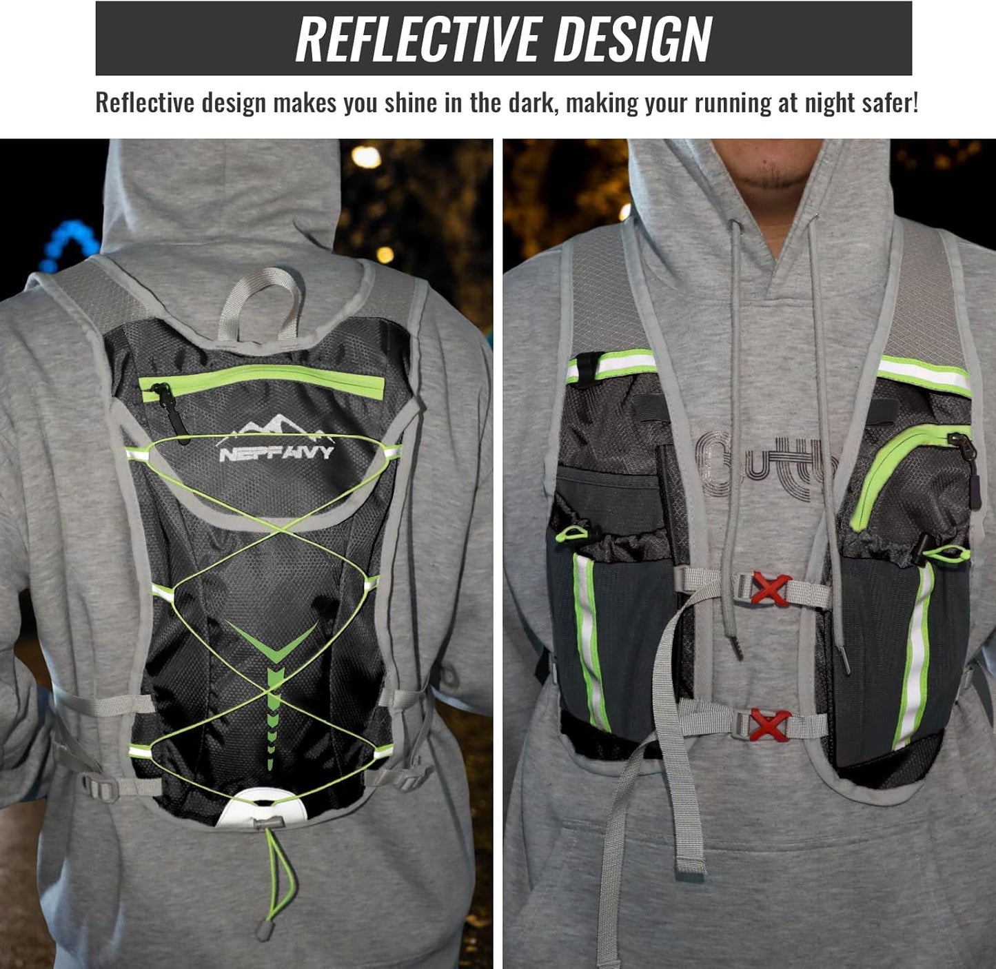 Nepfaivy Lightweight Reflective Running Hydration Vest – 290 g, 6 Pockets, Adjustable