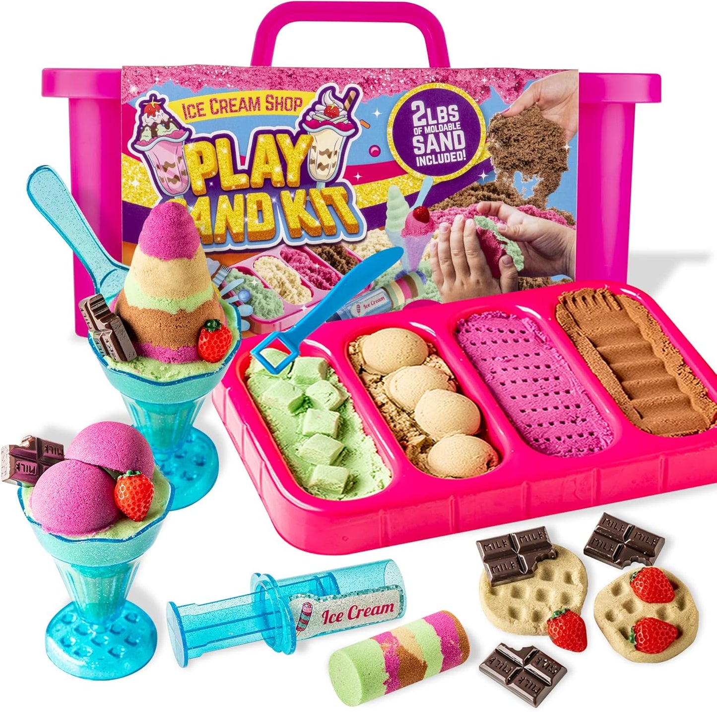 GirlZone Ice Cream Shop Play Sand Kit | Sensory Magic Sand Toy for Kids