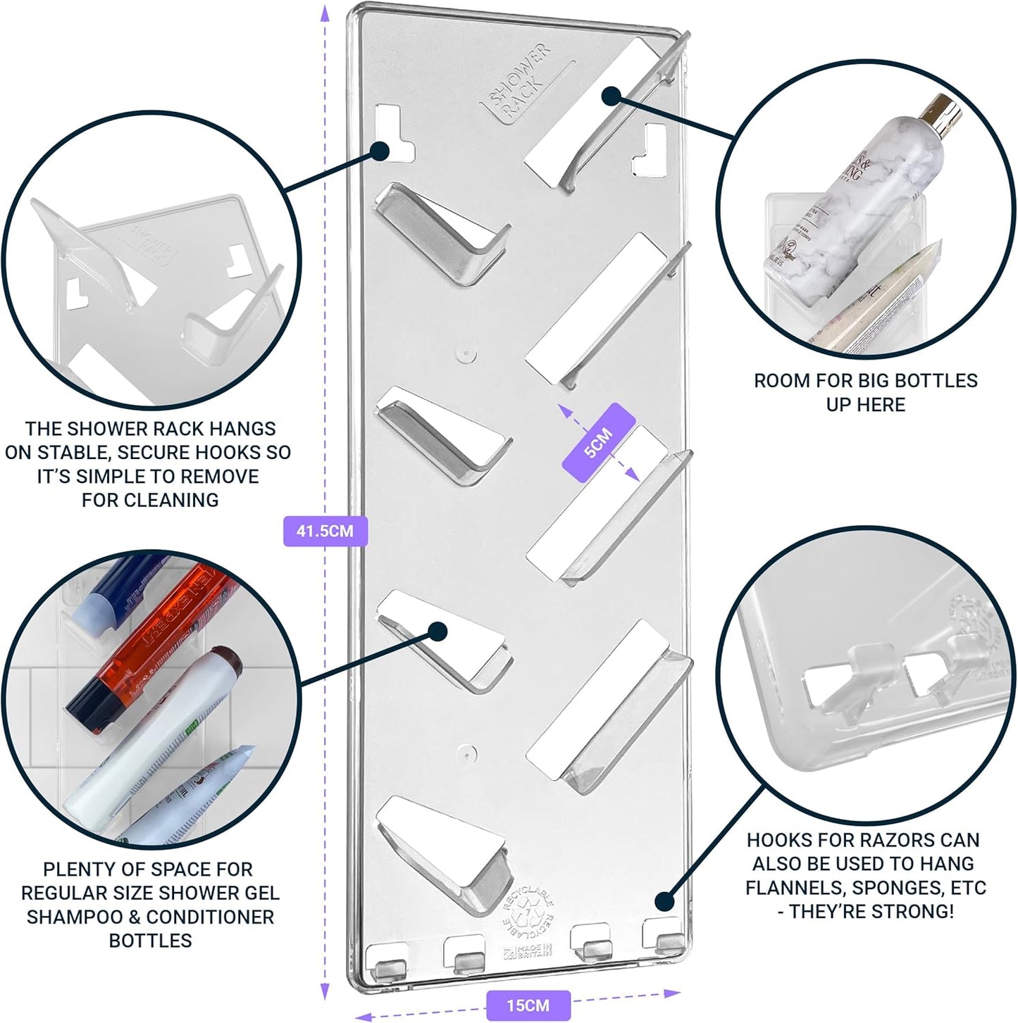 No Drill Shower Caddy Bathroom Organiser Rack 2 Pack Rustproof