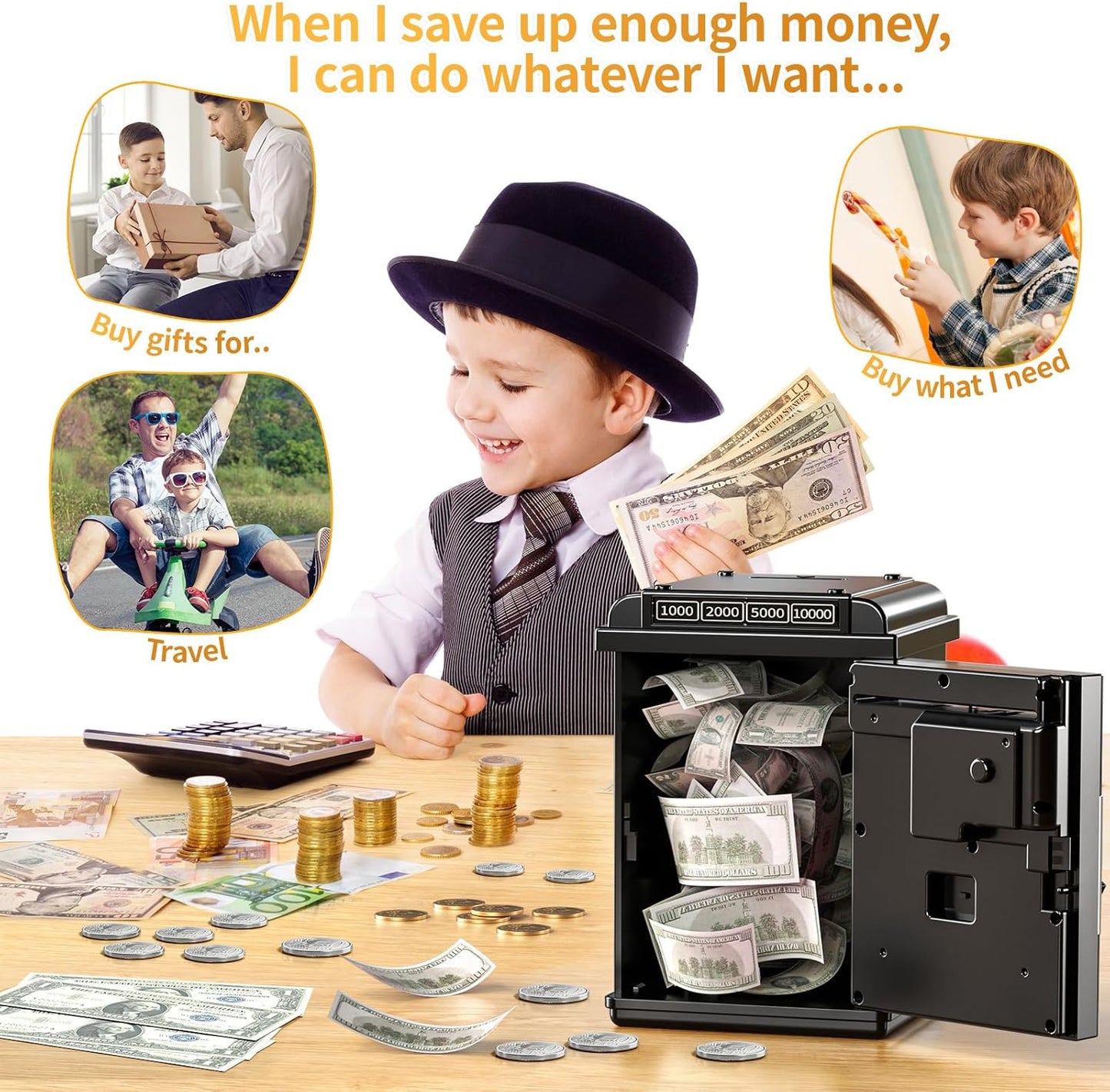 TEMI Electronic Piggy Bank Kids Password Lock Mini ATM Money Box 3‑8 yrs