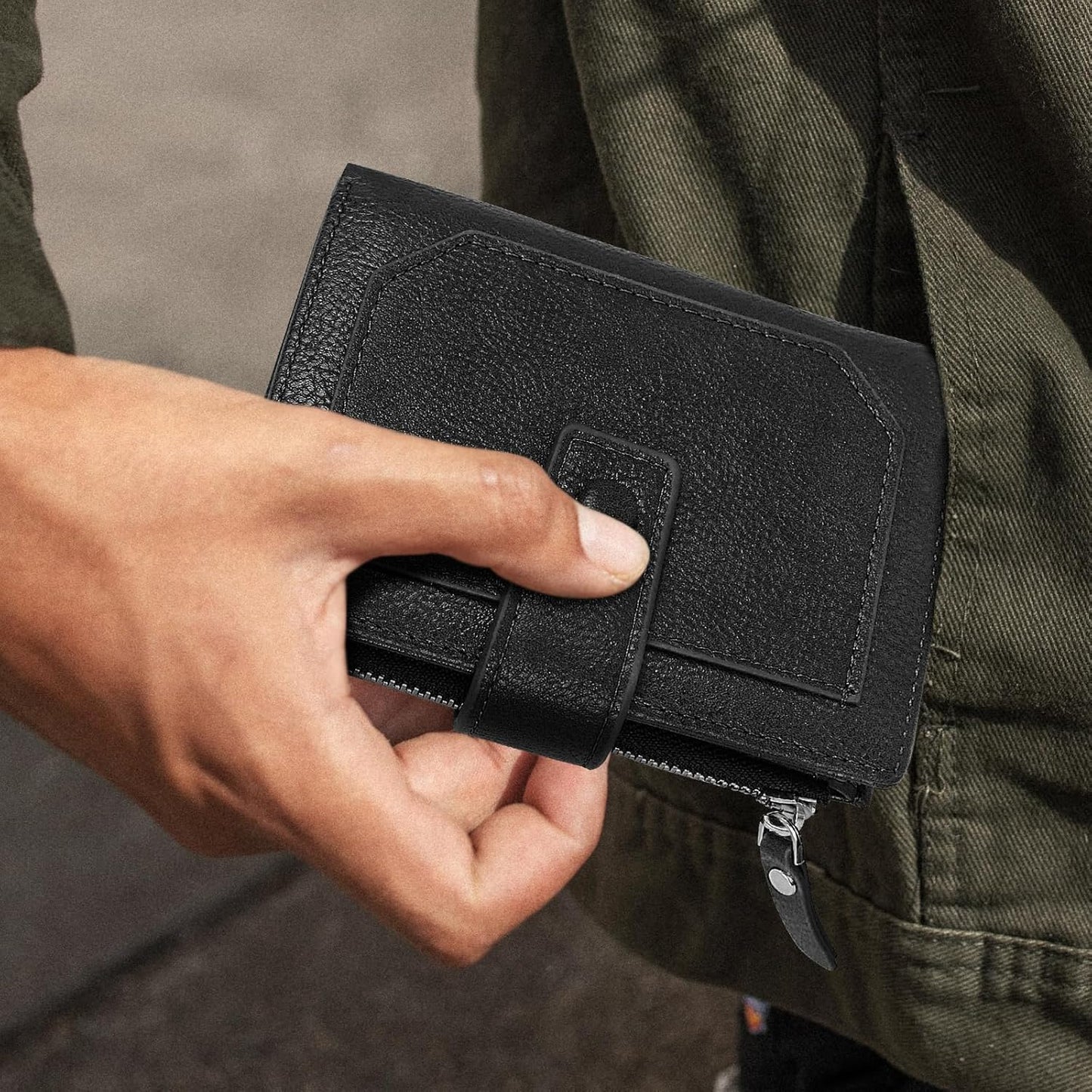 Mens Minimalist PU Leather Wallet Bifold Card Holder Zip Coin Pocket B0DPJZR5L3