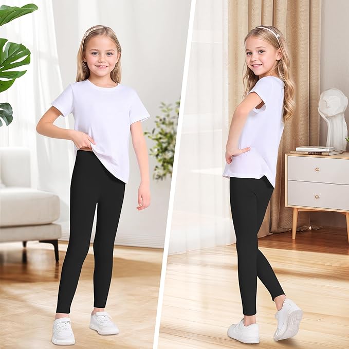 Girls Cotton Leggings 2 Pack Full Length Elastic Waist Black 8-9