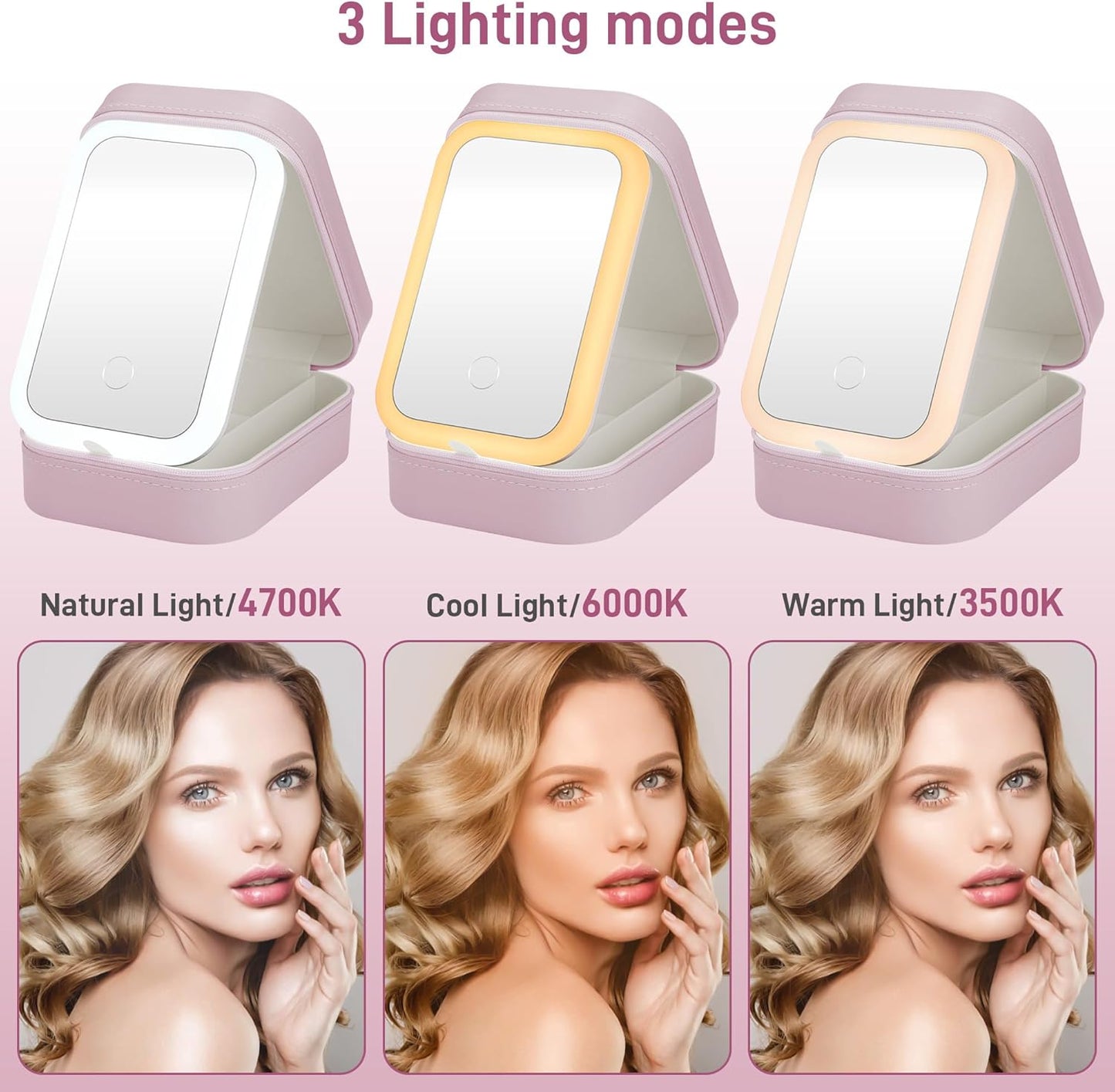 LED Travel Makeup Bag with Mirror Cosmetic Organiser Case Portable B0D8W4YXX9