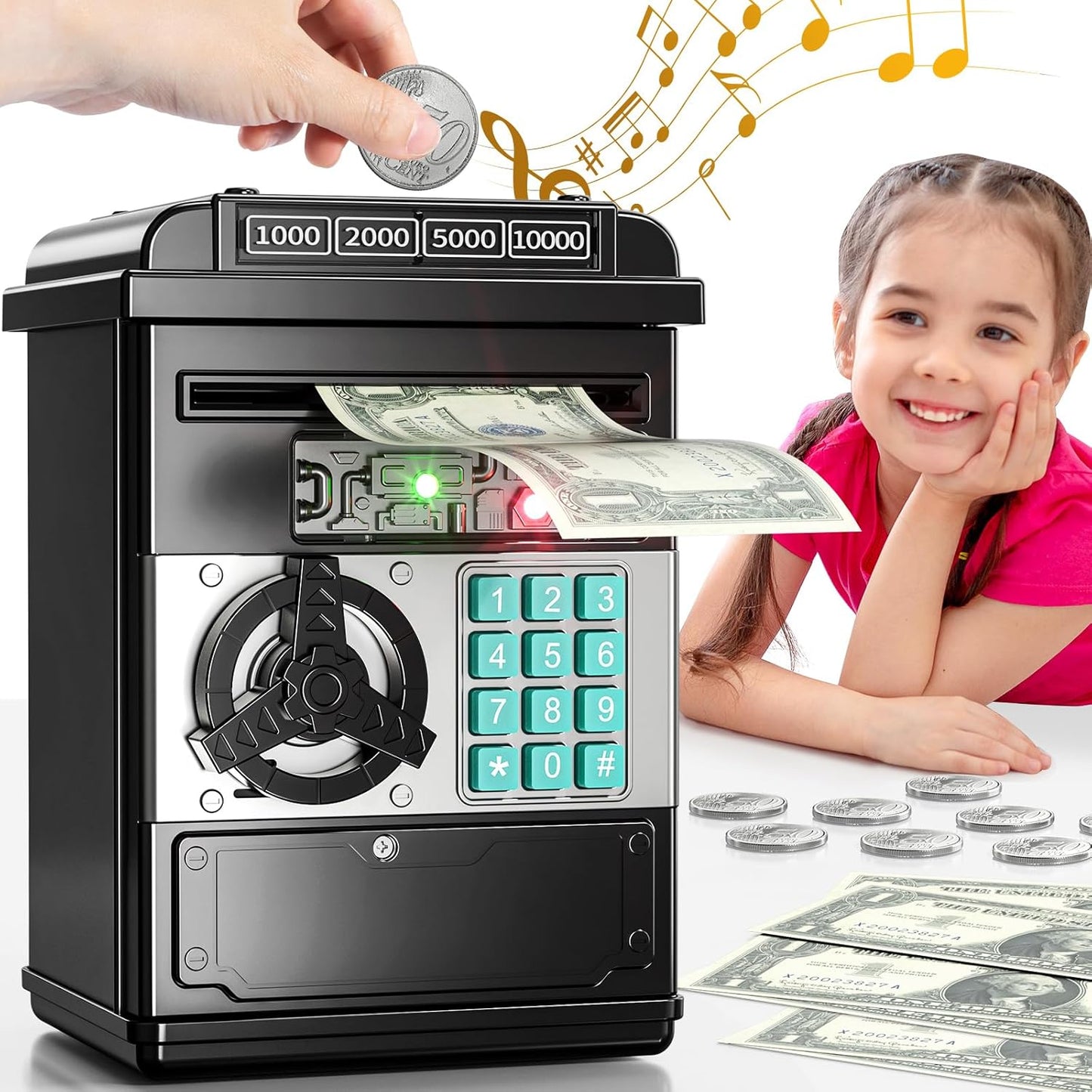 TEMI Electronic Piggy Bank Kids Password Lock Mini ATM Money Box 3‑8 yrs
