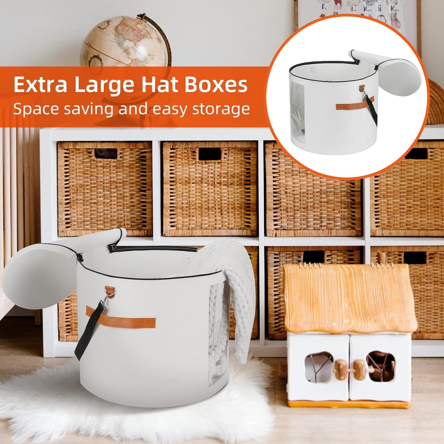 Extra Large 19” Foldable Felt Hat Box with Lid – Round Storage