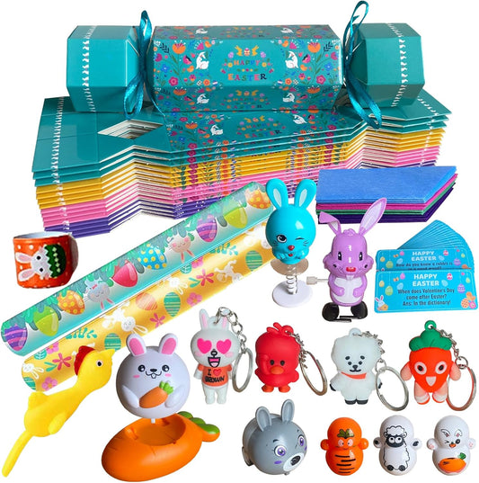 PopManko 16 Pack DIY Easter Crackers Kit – No Snap Bunny Chick Carrot Theme”