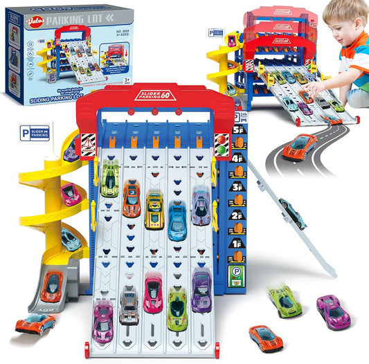 VATOS 5‑Level Sliding Track Truck Car Toy with 10 Cars – Storage & Playset