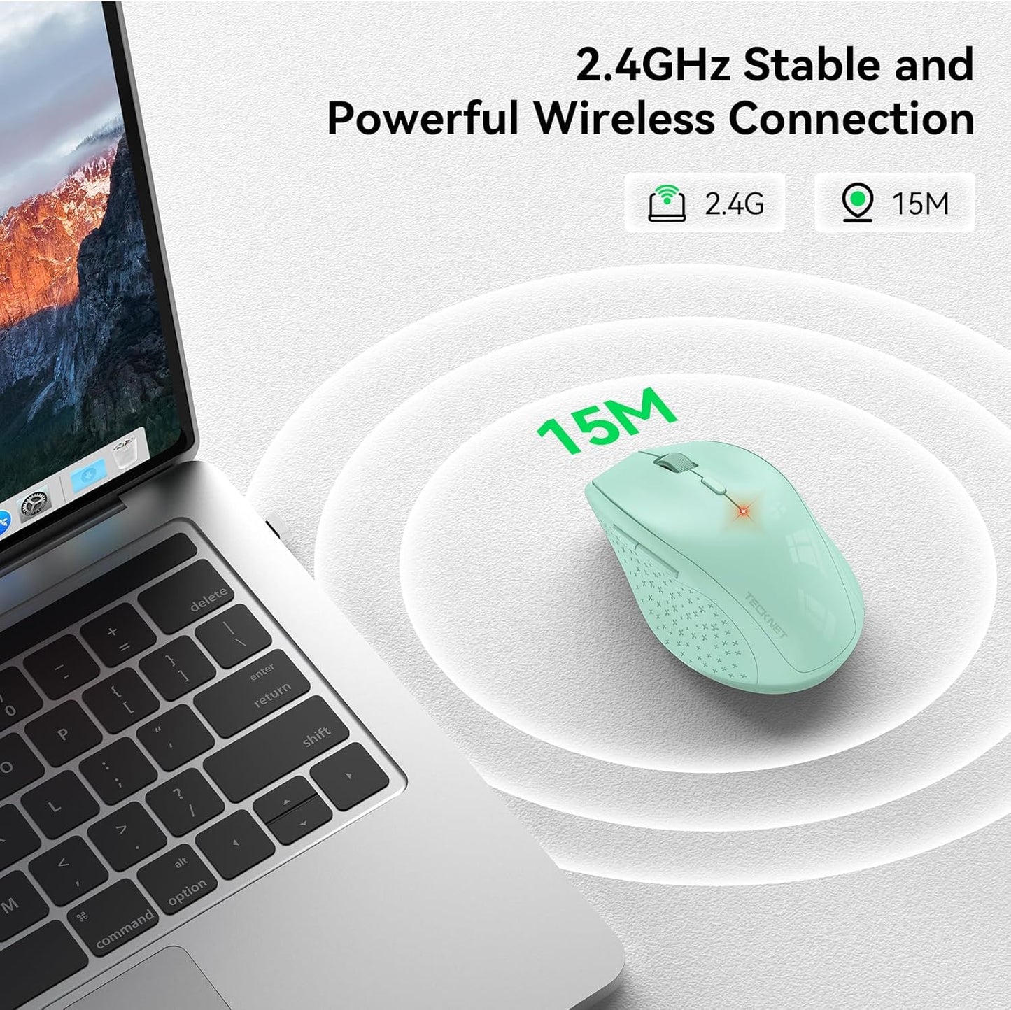 Wireless Mouse 4800 DPI Optical Adjustable Levels Silent USB Green