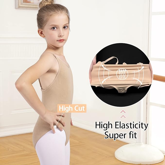 Girls Ballet Camisole Leotard Seamless Adjustable Straps Nude