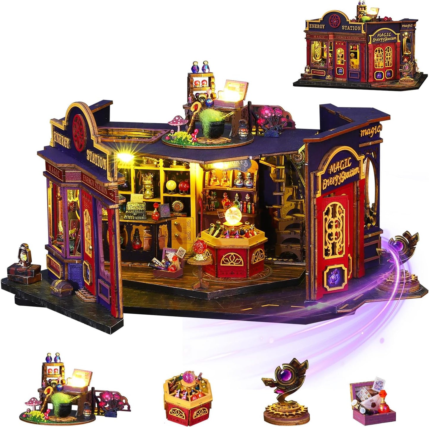Mostop DIY Miniature Dollhouse Kit Wooden Magic LED House Craft Toy