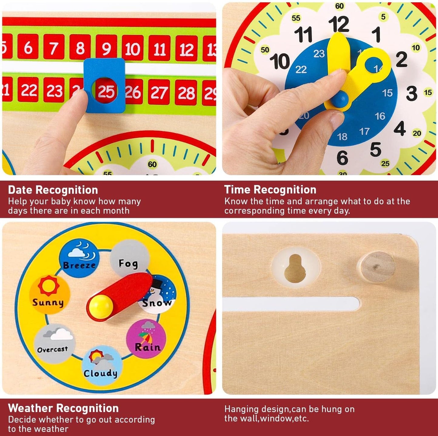 SOKA Wooden Kids Learning Calendar Weather & Time Board Montessori Toy B09MFFCW76