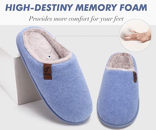 Womens Memory Foam Slippers Warm Fuzzy Slip On Indoor Outdoor Sole