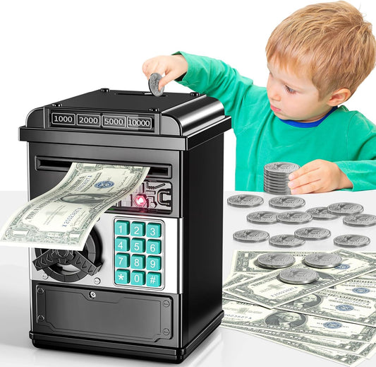 TEMI Electronic Piggy Bank Kids Password Lock Mini ATM Money Box 3‑8 yrs