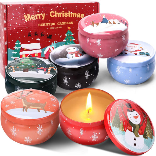 Festive 6‑pc Christmas Scented Candle Gift Set – Aromatherapy Tin Candles UK