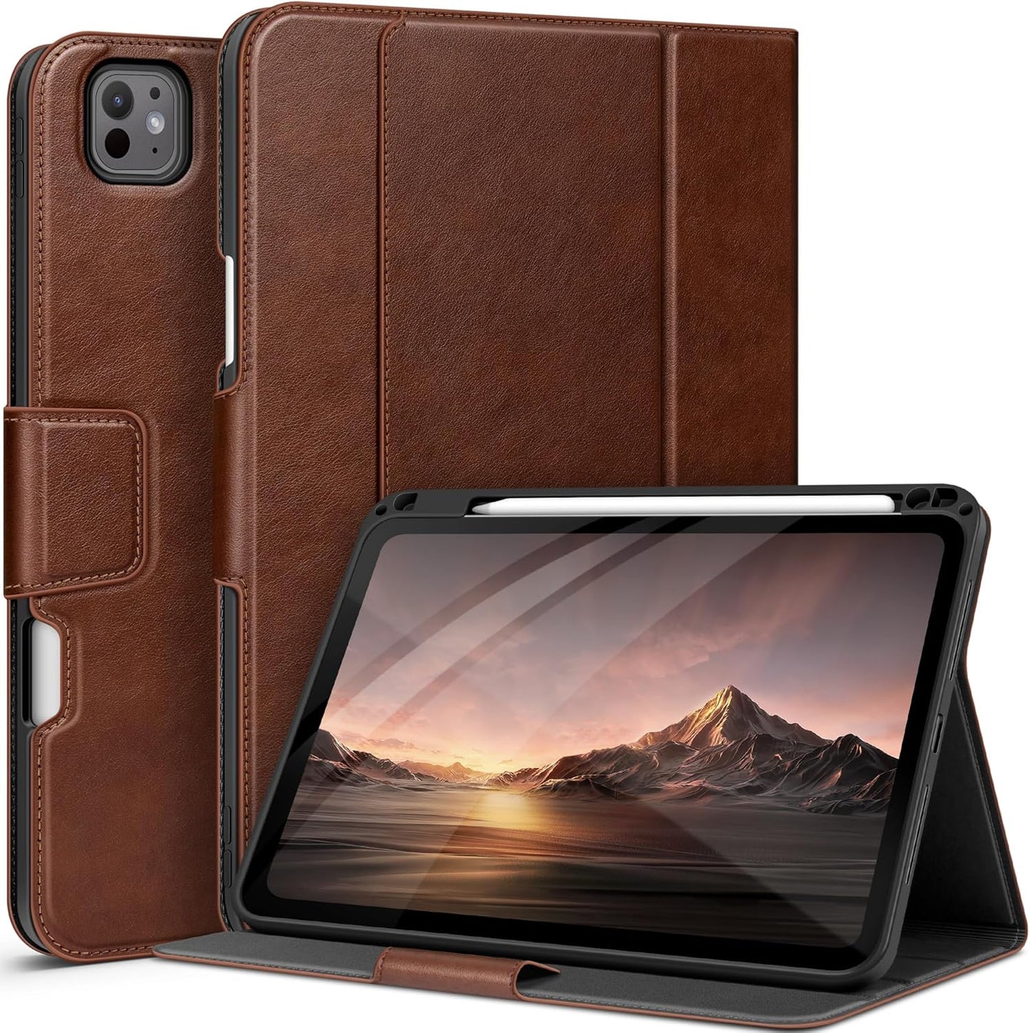iPad Pro 11" M4 2024 Protective Case Stand Cover Pencil Holder Brown