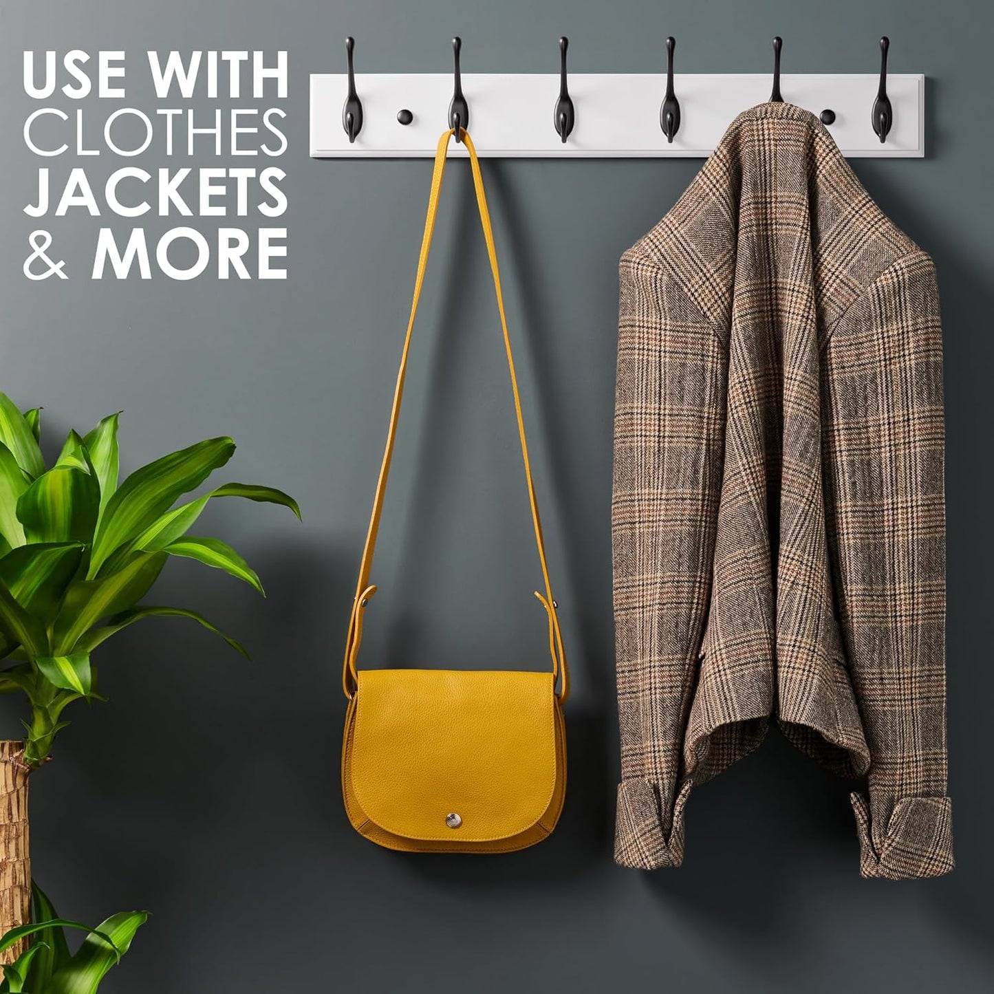 Wall Mounted Coat Rack with 6 Heavy Duty Hooks White Bamboo