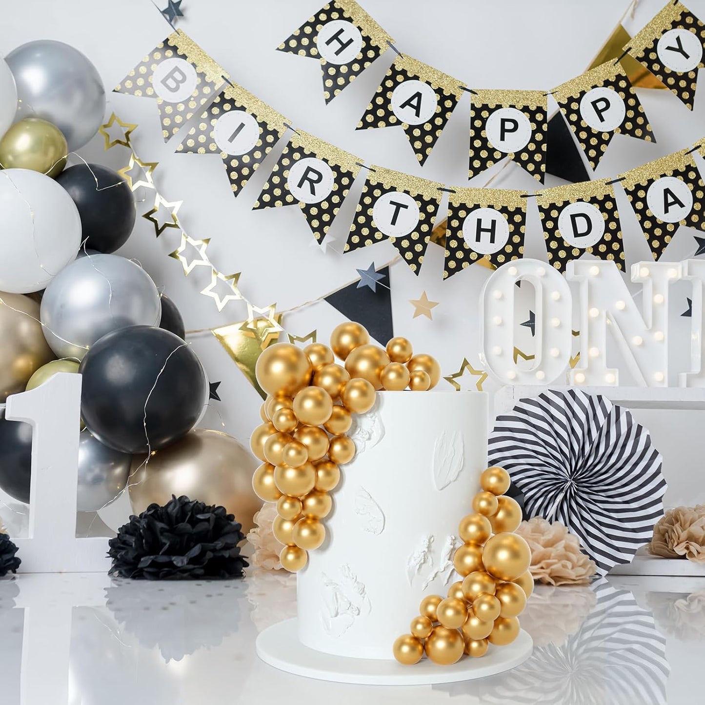 75pc Gold Cake Ball Toppers Cupcake Decorations Party Wedding Set B0D91XHKXN