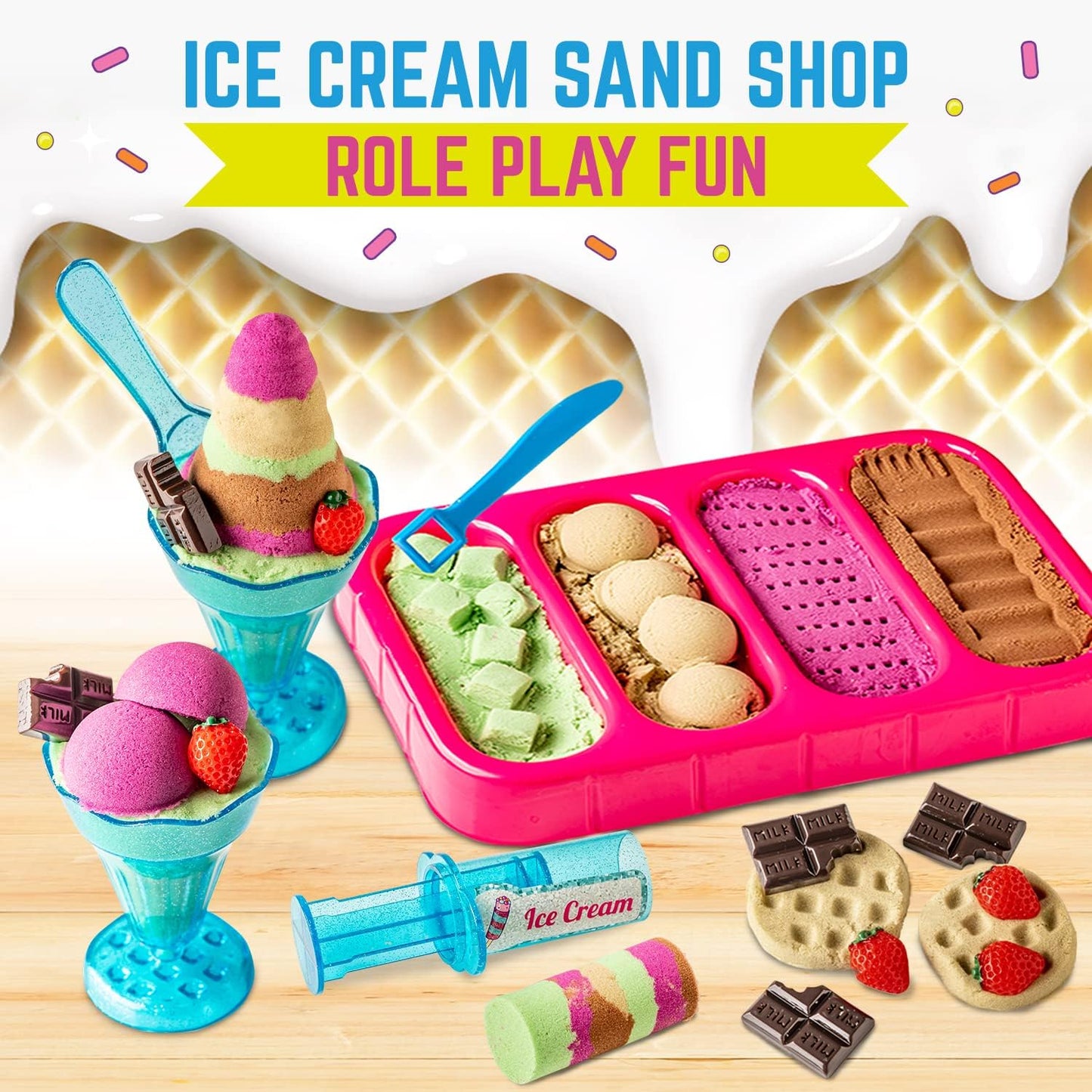 GirlZone Ice Cream Shop Play Sand Kit | Sensory Magic Sand Toy for Kids