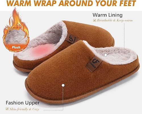 Womens Memory Foam House Slippers Slip On Cozy Rubber Sole Khaki