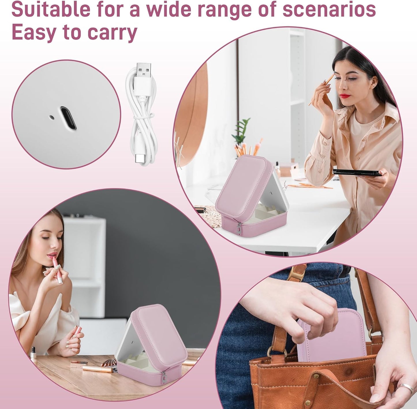 LED Travel Makeup Bag with Mirror Cosmetic Organiser Case Portable B0D8W4YXX9