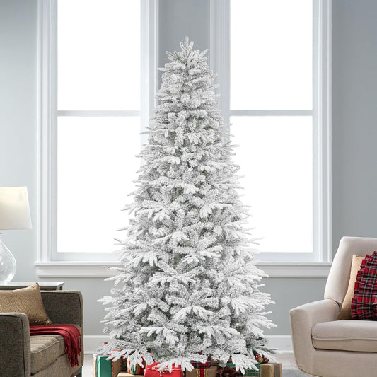 KI Store 6.5ft Flocked Christmas Tree Unlit Hinged Artificial Pine for Xmas Decor