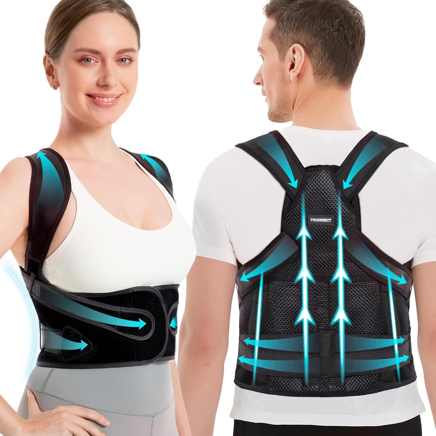 Posture Corrector Back Brace Adjustable Support for Men Women Black Large