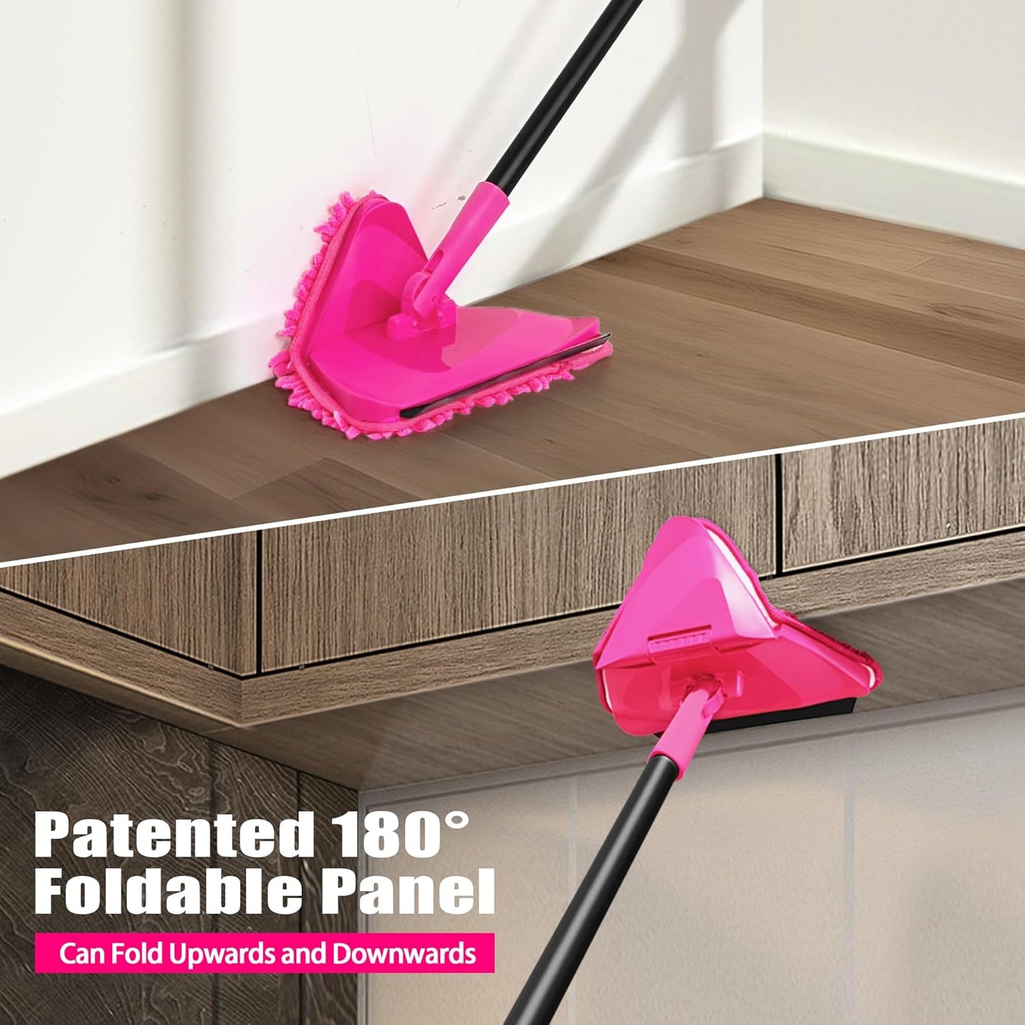 JEHONN 202cm Long Handle Wall & Ceiling Mop – 180° Foldable Baseboard Cleaner