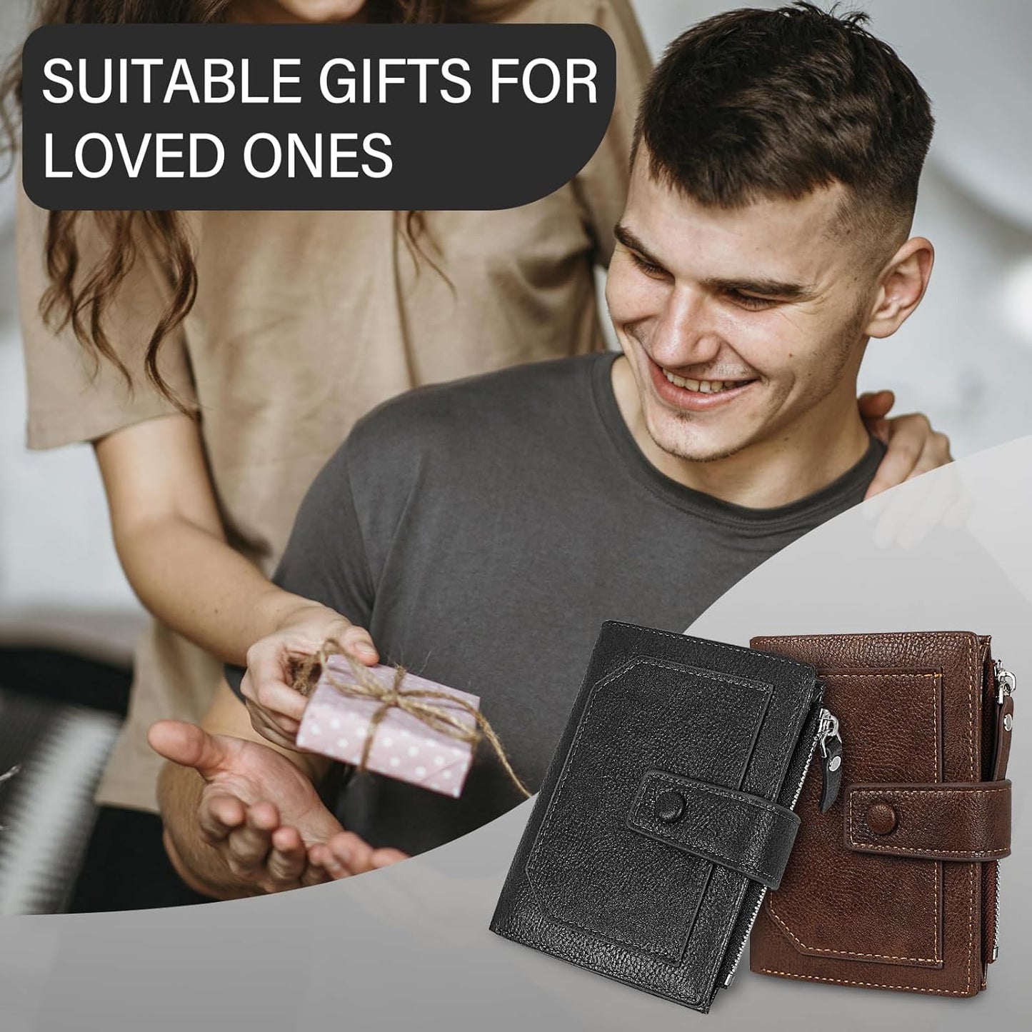 Mens Minimalist PU Leather Wallet Bifold Card Holder Zip Coin Pocket B0DPJZR5L3