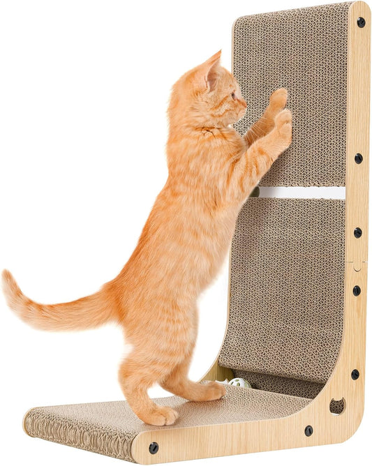 Dimaka L‑Shaped Vertical Cat Scratching Board 23.6″ – Cardboard with Catnip & Toy Ball