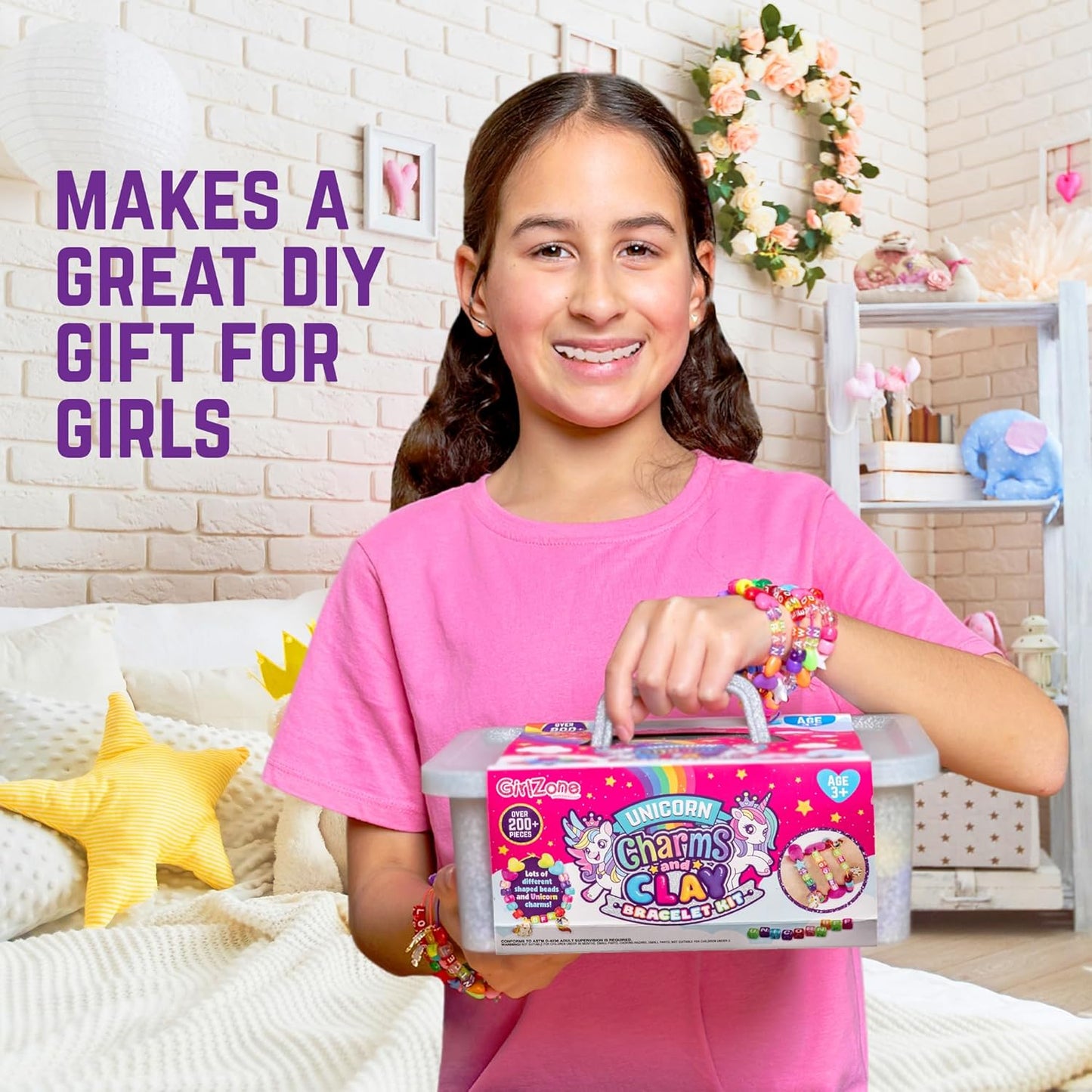 GirlZone Unicorn Charms and Clay Bracelet Kit, Jewellery Making Kit with Unicorn Charms