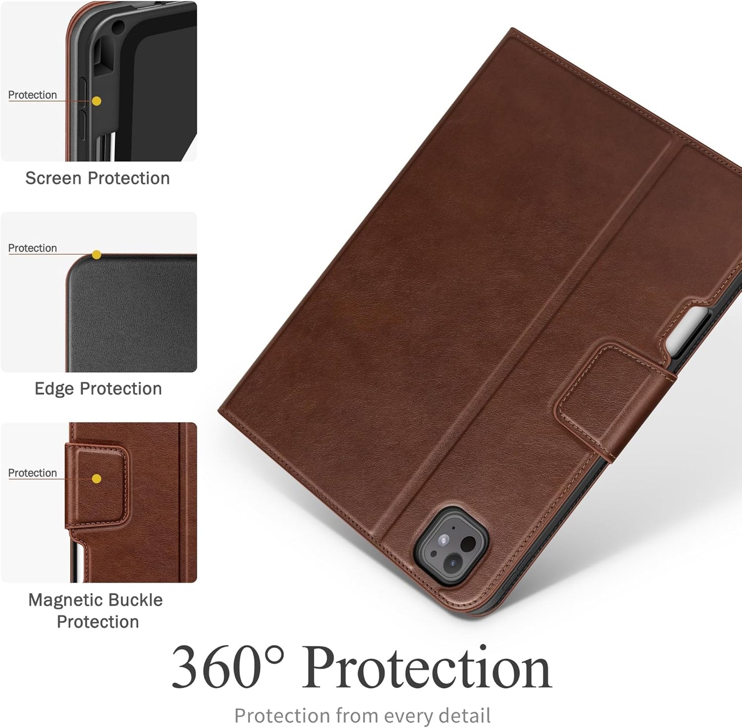 iPad Pro 11" M4 2024 Protective Case Stand Cover Pencil Holder Brown