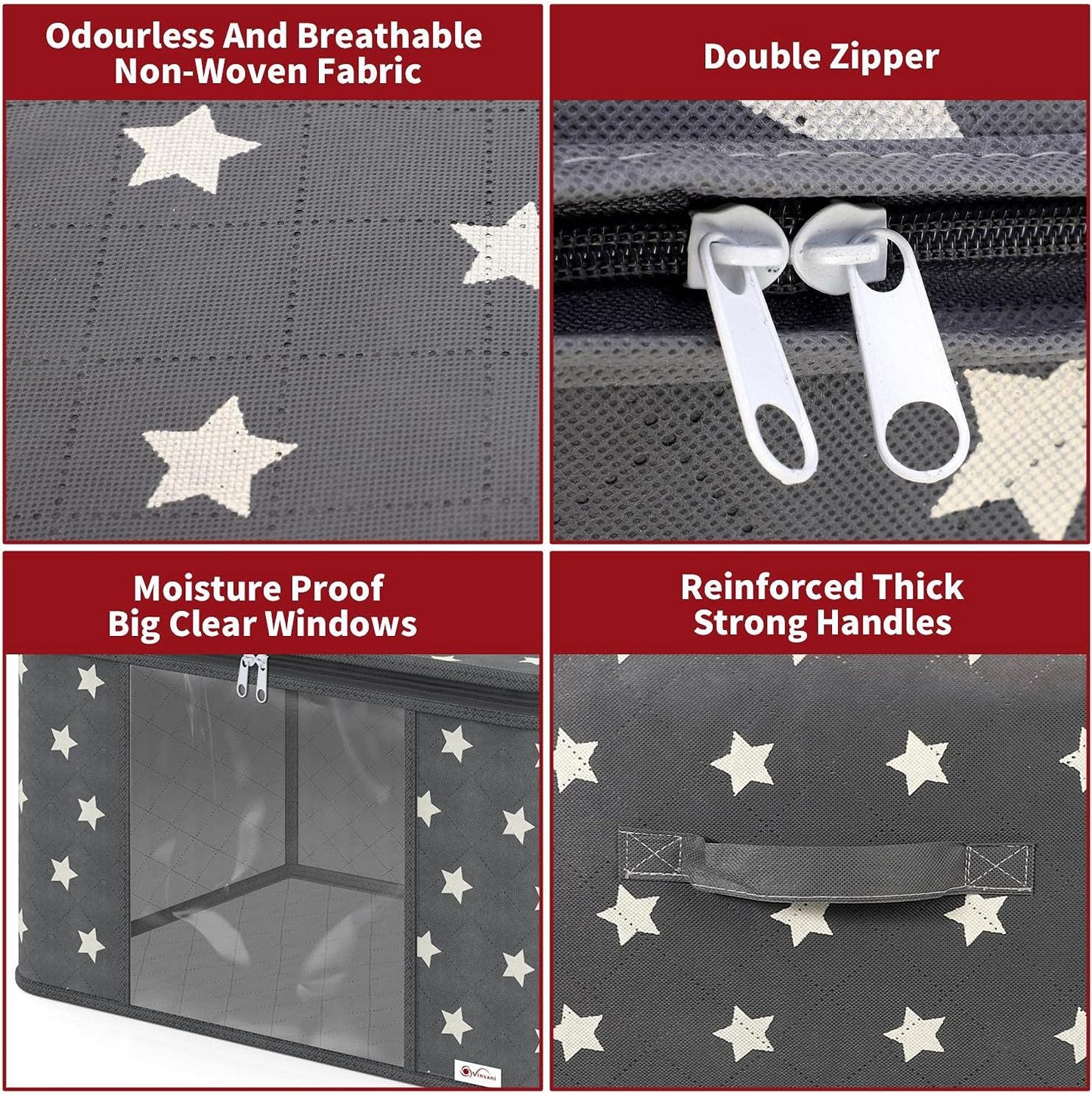 Clothes Storage Bags Large Capacity Double Zipper Clear Window 3 Pack