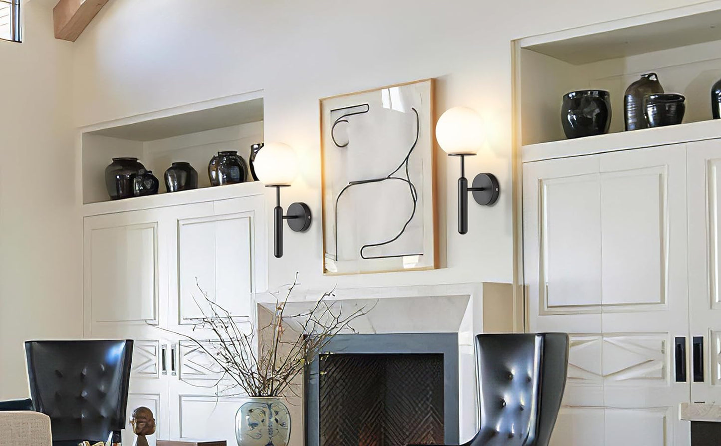 Battery Wall Sconces Set of 2 Remote Control Dimmable Glass Shade Lights