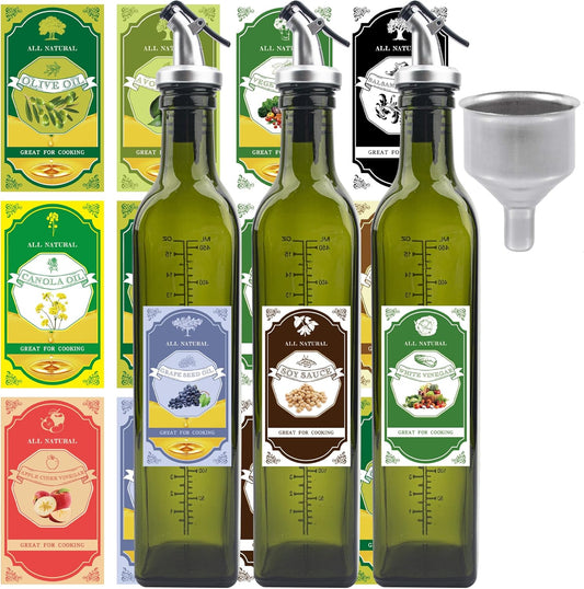 Ezebesta 470ml Lead-free Extra Virgin Olive Oil Glass Dispensers with Nozzles and Customized Elegant Labels