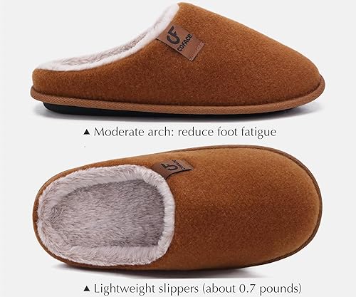 Womens Memory Foam House Slippers Slip On Cozy Rubber Sole Khaki