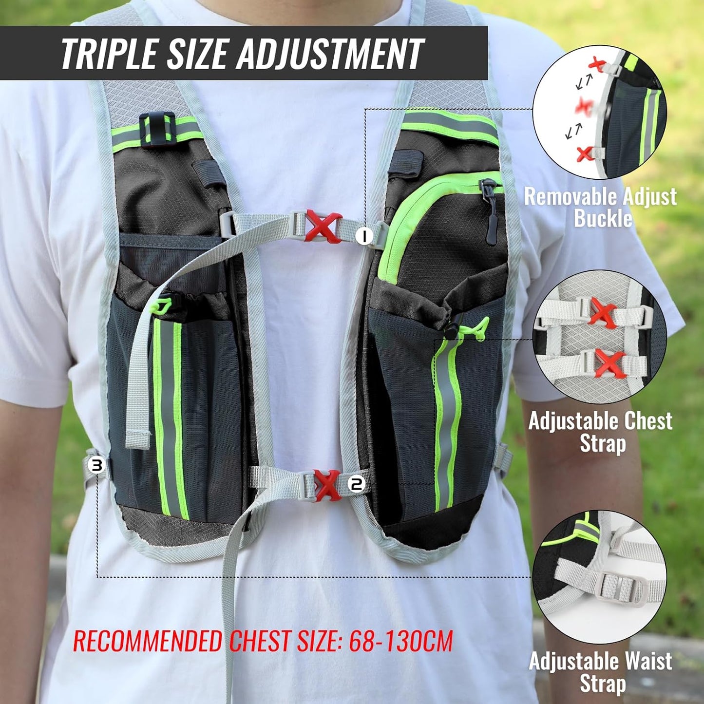 Nepfaivy Lightweight Reflective Running Hydration Vest – 290 g, 6 Pockets, Adjustable