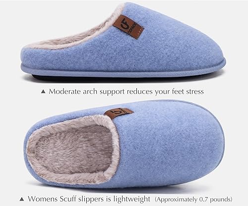 Womens Memory Foam Slippers Warm Fuzzy Slip On Indoor Outdoor Sole