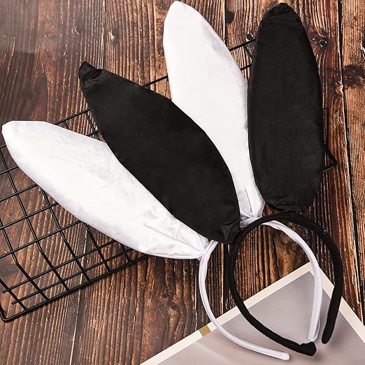 NAUZE Bunny Ears Headband Set Black White Rabbit Costume B0B7RPL5NM