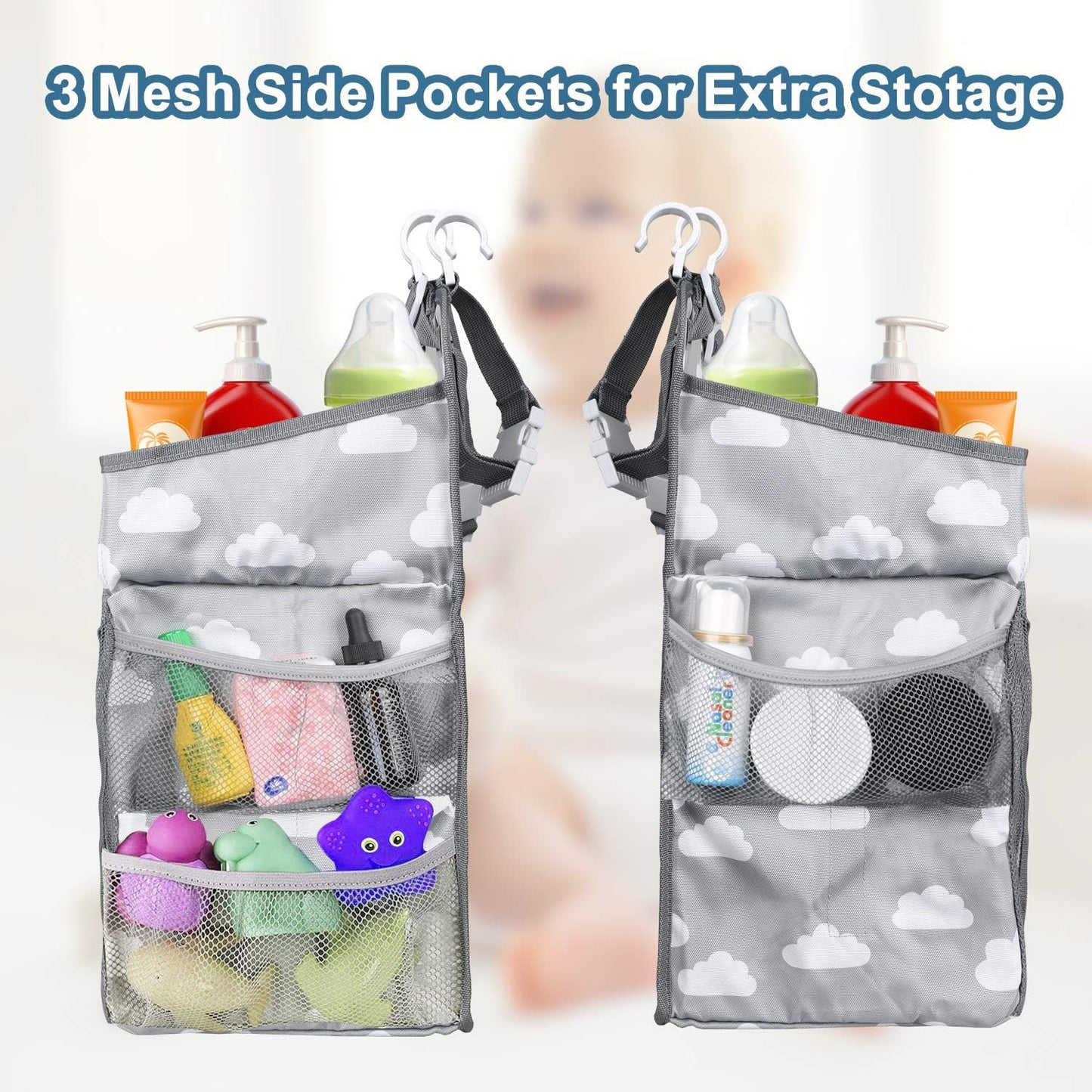 Nursery Hanging Crib Organiser Baby Bed Storage Nappy Holder