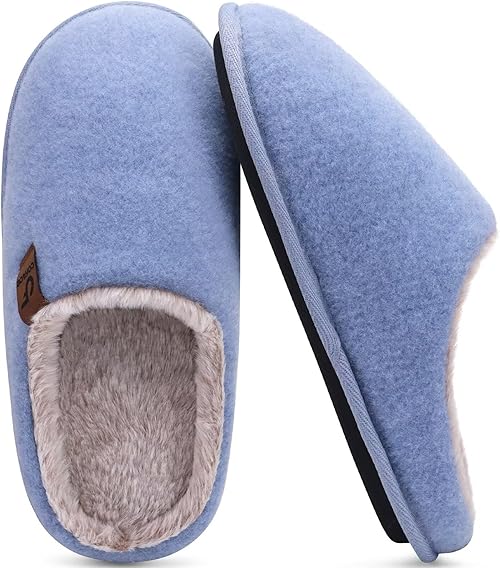 Womens Memory Foam Slippers Warm Fuzzy Slip On Indoor Outdoor Sole