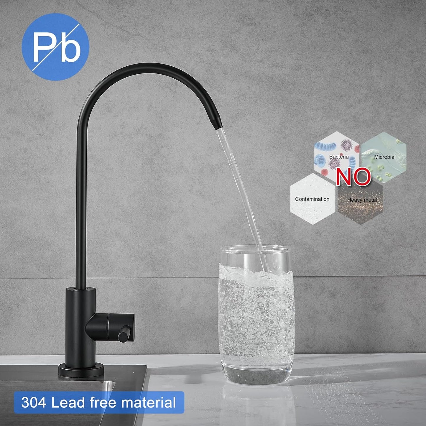 KEOKBON RO Water Filter Tap Stainless Steel Kitchen Faucet Black